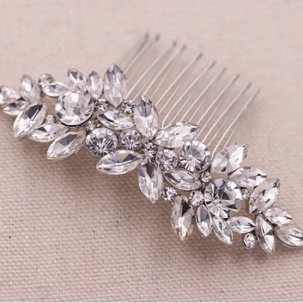 Silver Bridal Rhinestone Crystal Comb - Wedding Day Allure Bridal Hair Accessory